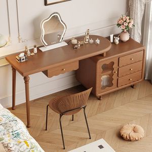Petite coiffeuse minimaliste de style français avec tiroirs de rangement extensibles, meuble de maquillage en bois massif <span class=keywords><strong>sur</strong></span> roulettes - Product Image 1