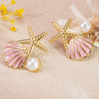 Nouvelles Boucles d'Oreilles Tendance Douces et Élégantes, Imitation Perle, Étoile de Mer et Coquillage, pour Femme, Bijoux