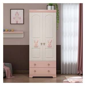 High Quality Eco-friendly Cute Pink White Particleboard Solid Wood Wardrobe with Cute Animal Decoration - Product Image 2