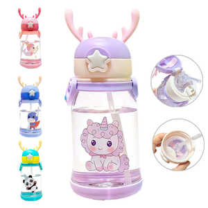 Cartoon <b>Adult</b> <b>Water</b> <b>Bottle</b> <b>for</b> School Travel Sports & Outdoor Use <b>with</b> <b>Straw</b> Leak-Proof Spout Cover Eco-Friendly Dishwasher Safe - Product Image 2