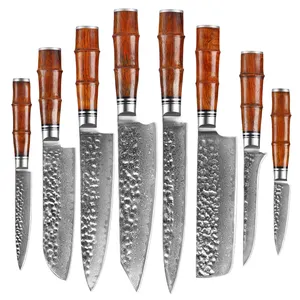 8 cái Damascus dao nhà bếp thiết lập giả mạo VG10 Damascus dao thép đầu bếp cắt Santoku boning tiện ích gọt dao