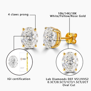 Pendientes de Oro de 14K con Diamantes de 1ct, Joyería Fina, Diamantes Cultivados en Laboratorio con Certificado IGI, Claridad DEF VS VVS - Product Image 2