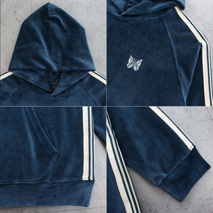 Felpa con Cappuccio Oversize da <span class=keywords><strong>Uomo</strong></span> Ricamata 100% Cotone Alla Moda Blu con Maniche <span class=keywords><strong>a</strong></span> Righe in <span class=keywords><strong>Velluto</strong></span> Comoda Casual Invernale - Product Image 4