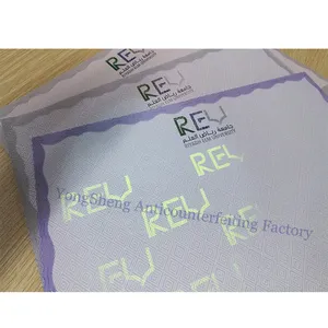 Blue and Yellow color invisible fiber paper security laser sequential number printing hologram hot stamped paper certificate