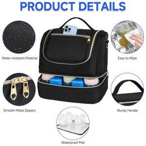 Sac fourre-tout de tire-lait écologique de style moderne Compartiment isotherme à motif de lettres en polyester Oxford imperméable et portable - Product Image 4