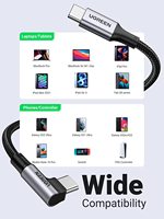 UGREEN kabel pengisi daya USB 100W, kabel pengisian daya USB C 90 derajat tipe C, kabel pengisian daya nilon kepang desain sudut kanan ditingkatkan, kabel panjang sempurna 3,3 kaki