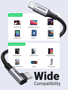 <span class=keywords><strong>UGREEN</strong></span> Cable <span class=keywords><strong>USB</strong></span> C de 100W, Cable de carga tipo C de 90 grados, trenzado de nailon, diseño de ángulo recto mejorado, Cable de longitud perfecta de 3,3 pies - Product Image 6