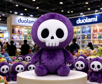 Peluche squelette de dessin animé, jouet doux et moelleux violet pour cadeau d'anniversaire, décoration de chambre, jouet pour enfants
