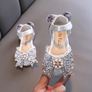 Sandales d'été pour filles, mode, paillettes, strass, nœud, chaussures de princesse pour filles, chaussures pour bébé fille, sandales à talon plat, taille 21-36 - Product Image 1
