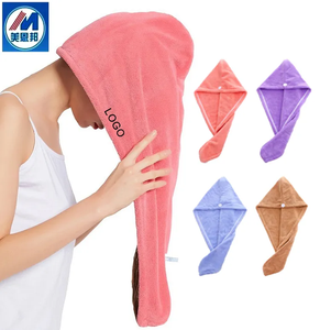 Toalla de microfibra de secado rápido para el cabello <span class=keywords><strong>Turbante</strong></span> de ducha de baño de punto con botones Sombrero de cabello seco - Product Image 1