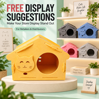 Maisonnette en feutre pour chat, abri intérieur pour animaux de compagnie avec motif visage de chat mignon, montage facile, abri pour chat