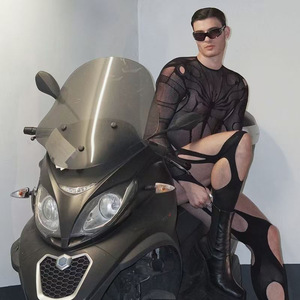 Men's <b>Fishnet</b> Bodysuit Full Sleeve Black Breathable Nylon Spandex Motorcycle Wear - Product Image 3