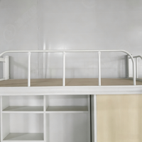 Lit superposé double moderne en métal avec bureau d'étude, armoire de rangement, étagère et échelle pour dortoir, chambre d'étudiant ou de personnel