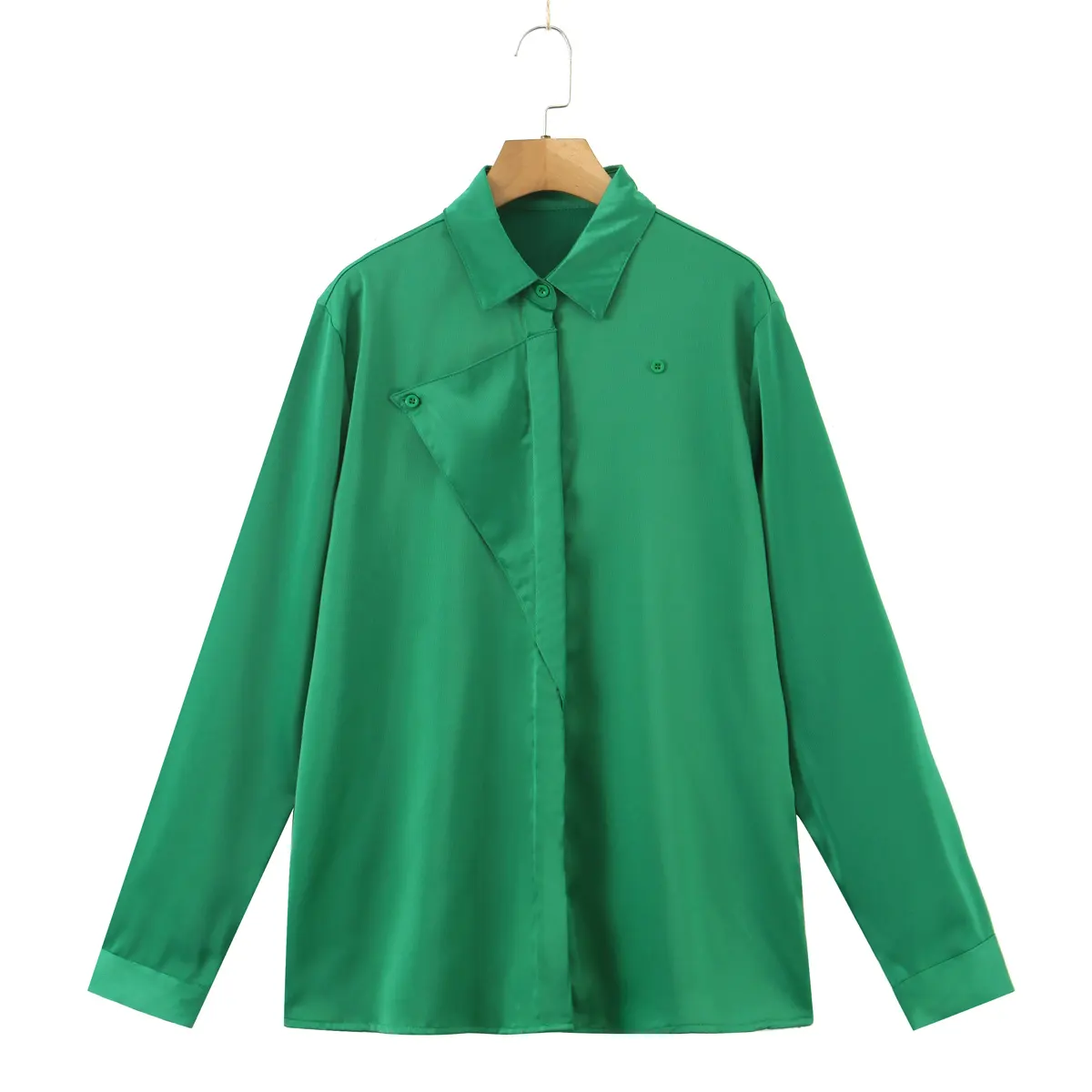 Hot sale turn down collar long sleeve green color buttons up casual women elegant blouse shirts