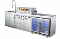Ensemble complet d'îlot de cuisine d'extérieur en acier inoxydable noir 304 de haute qualité avec rôtisserie BBQ Grill Évier Réfrigérateur Étanche