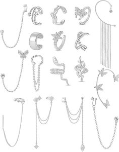 17Pcs Boucles d'Oreilles en Chaîne Serpent Papillon Feuille Non <span class=keywords><strong>Piercing</strong></span> Clip sur Boucle d'Oreille <span class=keywords><strong>Faux</strong></span> <span class=keywords><strong>Helix</strong></span> Cartilage Boucles d'Oreille Clip Bijoux - Product Image 6