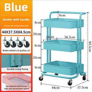 Multi-functional 3-Layer <b>Rolling</b> Trolley Storage Cart PP Mesh Basket Household Kitchen <b>Rack</b> for Food & Garage Use - Product Image 6