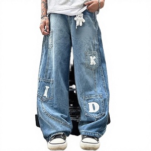 Custom <b>Men's</b> Embroidered Jeans <b>Pattern</b> Loose Fit Casual Style Woven Fabric Denim Pants High Quality Eco-Friendly Mid Rise Front - Product Image 2