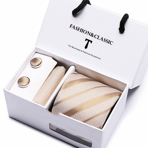Ensemble de <span class=keywords><strong>cravate</strong></span> en polyester à carreaux jacquard pour homme, 5 pièces, avec boîte cadeau blanche, foulard carré, boutons de manchette, <span class=keywords><strong>cravate</strong></span>, ensemble formel pour mariage - Product Image 1