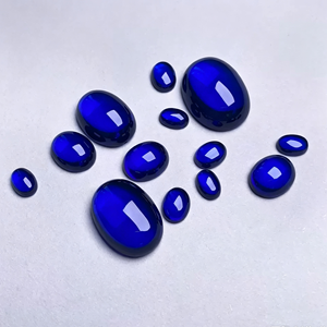 Créé en laboratoire # 34 pierres précieuses synthétiques en corindon bleu royal, taille cabochon ovale, en vrac - Product Image 6