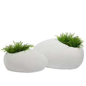 China Suppliers Wholesale Garden Planter Stone Flat Round Fancy Floor Fiberglass Vase