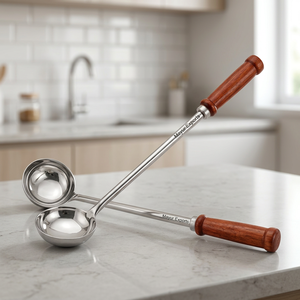 Cuchara de acero inoxidable con mango de madera, utensilio de cocina con tazón redondo - Product Image 6