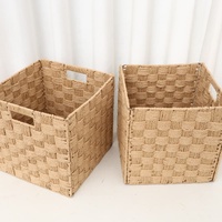 Panier de rangement rectangulaire en corde de papier tressée, moderne et écologique, avec poignée, pour le rangement domestique polyvalent (vente en gros)