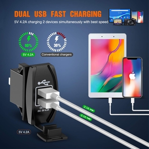 Enchufe de cargador USB estilo interruptor basculante de 12 voltios 4,2A puertos USB duales carga rápida 12 V toma de corriente impermeable para coche barco camión RV - Product Image 4