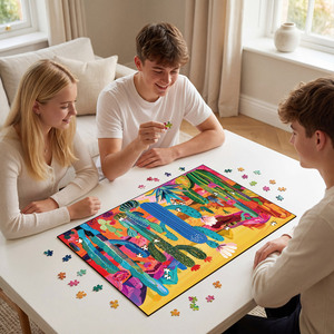 Puzzle néon Cactus du désert, puzzle artistique paysager tropical bohème avec succulentes, avec lettres au dos, jouet anti-stress pour adultes - Product Image 4