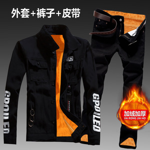 Giacca in Denim da uomo autunno e inverno con giacca spessa in velluto Top Casual stile coreano pantalone completo 7-30 anni - Product Image 4