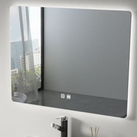 Meuble-lavabo rectangulaire de luxe moderne en ardoise pour hôtel, avec vasque en céramique, miroir LED tactile lumineux mural flottant