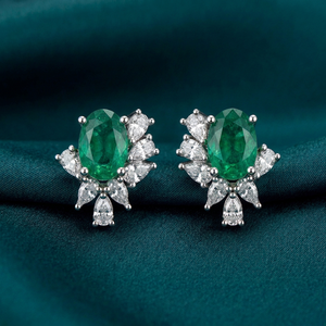 Elegant Luxury 14KT <b>Gold</b> Fine Jewelry Lab Grown Oval <b>Emerald</b> Pear Diamonds Prong Set Women Stud <b>Earrings</b> for Wedding Party - Product Image 1