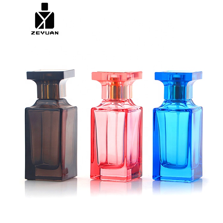 Роскошная заводская цена Янтарный синий квадратный спрей уникальные формы 30 мл 50 мл 100 мл стеклянный флакон для духов