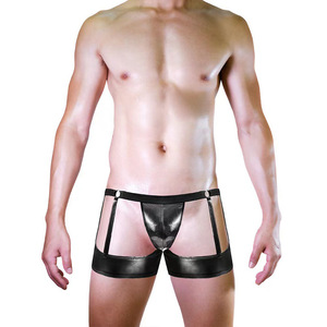 Men Sexy <b>Underwear</b> Faux Leather Thong Low Waist <b>See</b> <b>Through</b> Hollow Out Passionate Design - Product Image 2