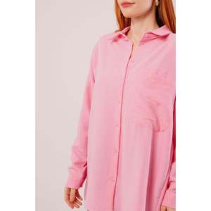 Chemise rose ample en gros pour femmes, taille XL, style vintage, bouton, décontractée, satin de soie, tricotée, denim longue pour l'automne, fête - Product Image 4