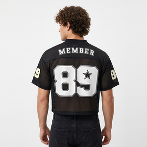 Mesh Jersey <b>Men's</b> <b>Turtleneck</b> Short Sleeve Crop <b>Top</b> Formal 100% Cotton Silk Screen Printed Regular Fit Black White - Product Image 6