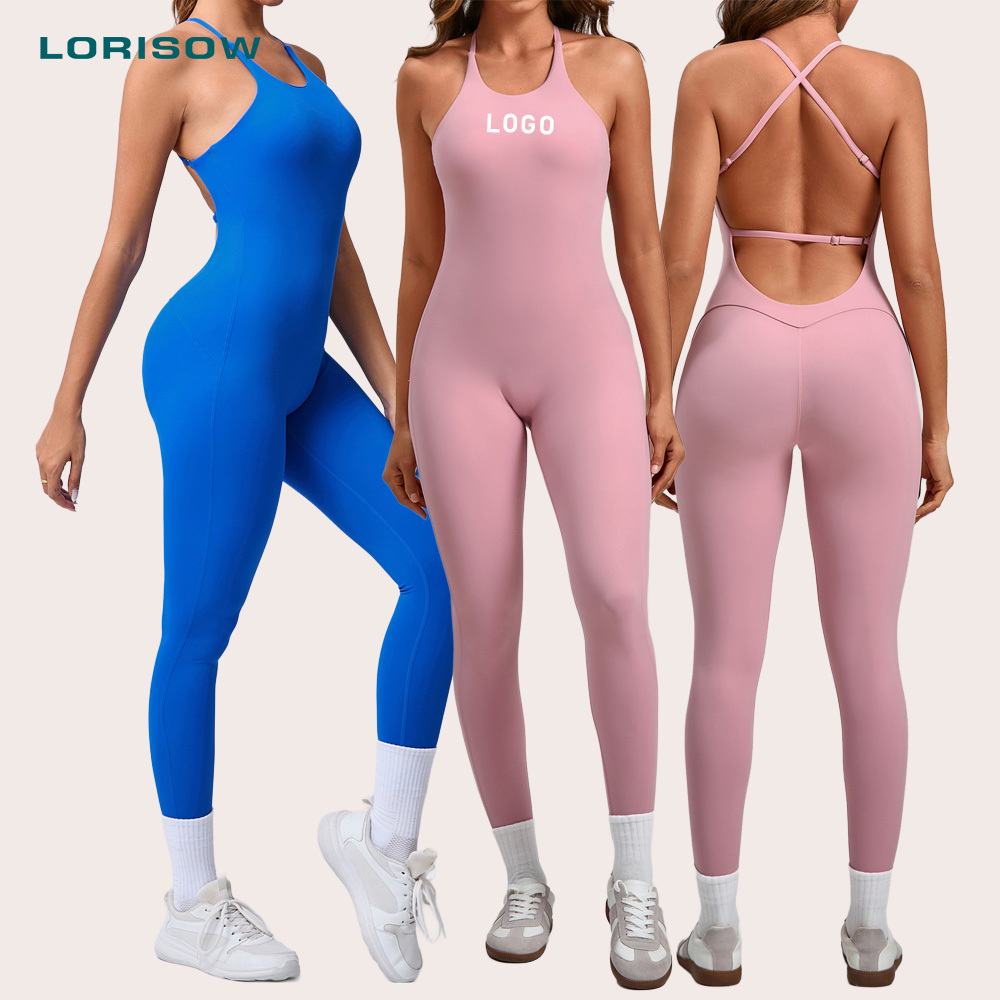 LORISOW Women Cross Back One-piece Yoga Jumpsuits Four-Way Stretch Breathable Spandex/Nylon Gym Fitness Workout