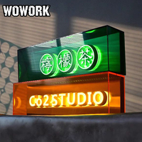 WOWORK Vintage 3D Acrylique Lettres Illuminées Rechargeable Publicité Boîte à Lumière pour Café Bars Pubs et Boutique Décoration de Table