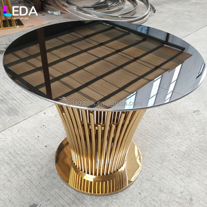 LEDA Luxury Indoor Party Supplies <b>Mirror</b> Glass Gold <b>Table</b> Stainless Steel Black Tempered Glass Round <b>Table</b> for Hotel Wedding - Product Image 3