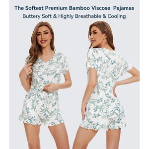 Ensemble de pyjamas pour femmes en viscose de bambou, haut à manches courtes et short à volants, vêtements de nuit, tailles S-XXL - Product Image 6