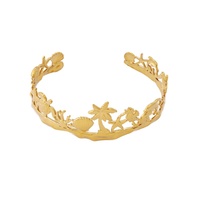 Brazalete Abierto de Acero Inoxidable Chapado en Oro PVD de 18K, Brazalete Hueco con Diseño de Playa, Palmera, Estrella de Mar, Concha, Caballito de Mar y Delfín