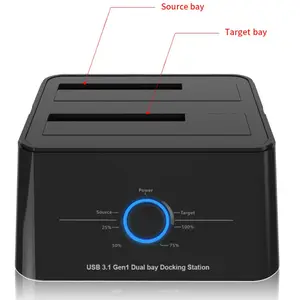 Stasiun Dok USB 3.0 Ke SATA HDD, Dock Drive Eksternal Dual-Bay dengan Fungsi Klon Offline untuk HDD SATA 2.5 "/3.5"