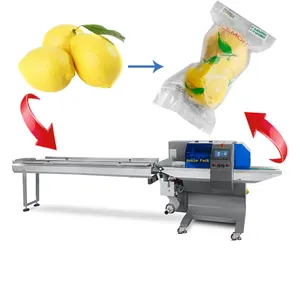 Máquina de embalaje de flujo de almohada horizontal, máquina de embalaje de productos de sellado, fruta fresca, fruta en conserva, paquete de té de frutas secas en rodajas