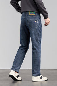 جينز رجالي بقصة ضيقة من الجينز المتوسط مريح ومتين وعصري وغير رسمي ملابس الشارع بنمط مستقيم شتوي متوسط مغسول - Product Image 3