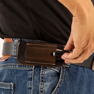 New Horizontal Sheath Durable Genuine Leather Pocket Knife Holder Edc Multitool Waist Belt <b>Pouch</b> for Outdoor - Product Image 2