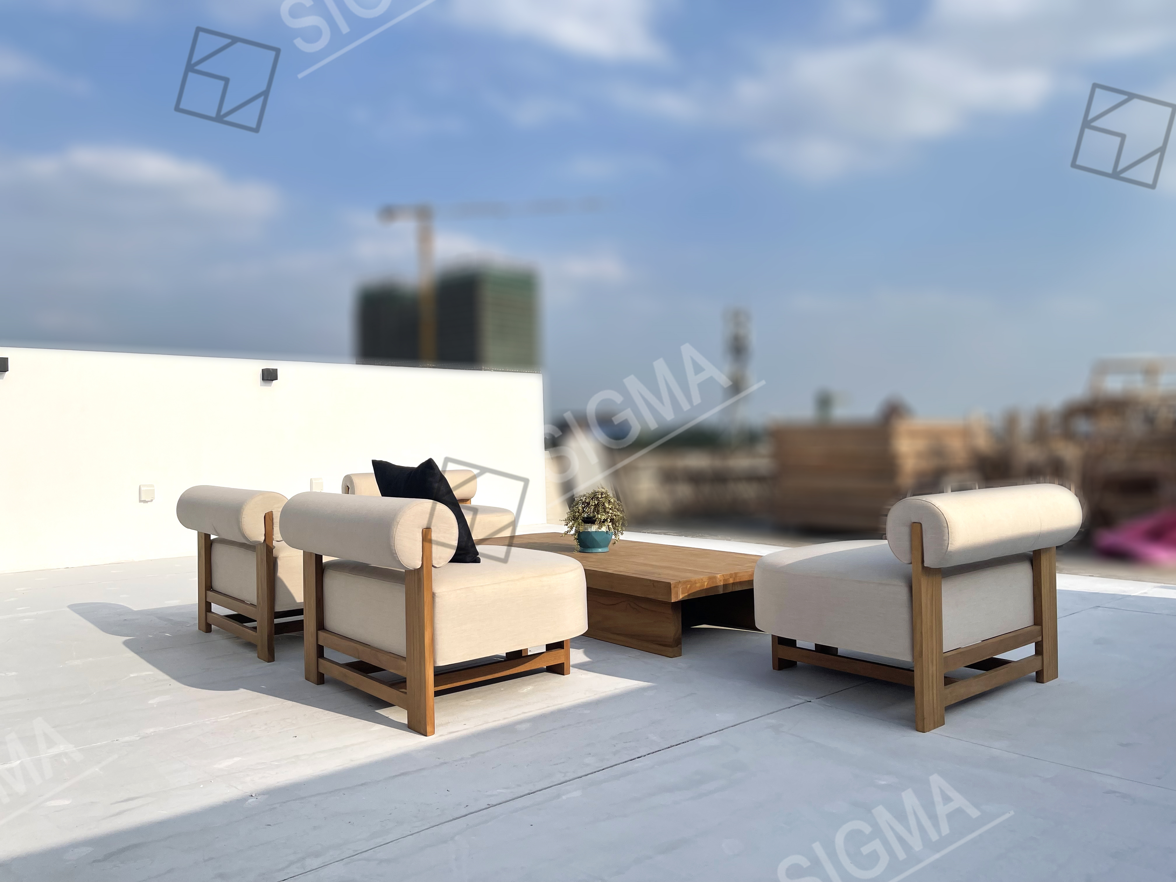Modern Luxe Custom Solid Teak Wooden Garden Patio Outdoor Outside Leisure  Seat Sofa  Set