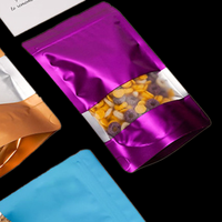 Sachets Doypack en Mylar VMPET aluminisé coloré avec fermeture zip blanche et fenêtre translucide givrée pour l'emballage alimentaire (thé, chips)