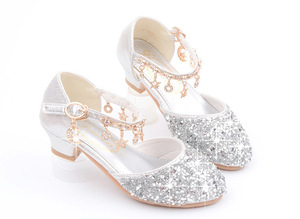 Vendita calda principessa per bambini alla moda per fiori Casual Glitter per bambini tacco alto scarpe con paillettes rosa dorato Sier - Product Image 6