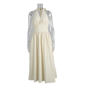 Elegante Abito Lungo Estivo da Donna, Casual con Scollo a V, Design Senza Schienale, Tessuto in Cotone Traspirante, Tinta Unita per il <span class=keywords><strong>Giorno</strong></span> - Product Image 5