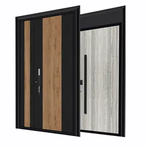 China Supplier Apartment door Metal entrance Wood grain design security panel Metal door security steel door